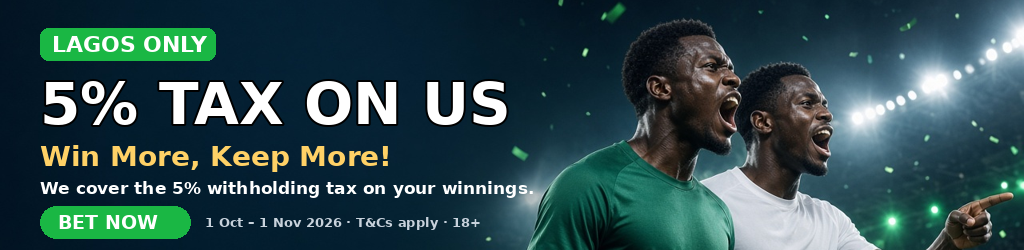 8xbet Lagos promo: we cover the 5% withholding tax on your winnings, 1 Oct to 1 Nov 2026, T&Cs apply, 18+