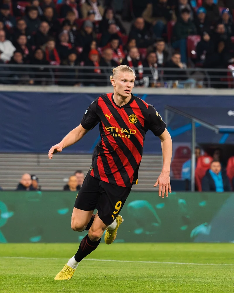 Erling Haaland playing in a Man City match away at RB Leipzig