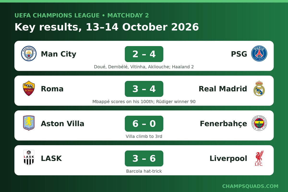 UEFA Champions League Matchday 2 results